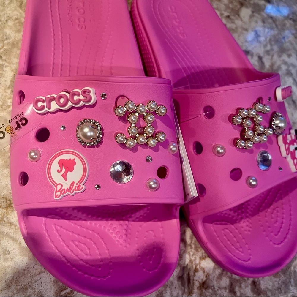CROCS Pink Embellished Slide Sandals